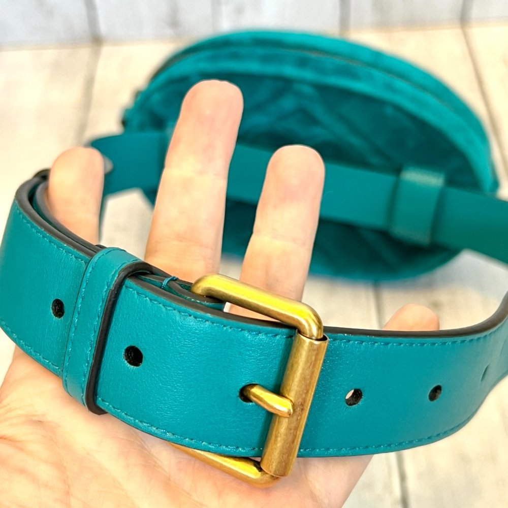 Gucci GG Marmont Authentic Monogram Floral Embroidered Teal Chevron Belt Bag NEW - Picture 8 of 15